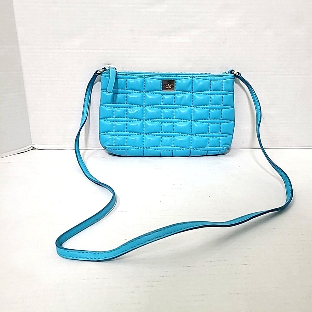 Kate Spade Turquoise Quilted Crossbody Bag Gold Logo Adjustable Strap